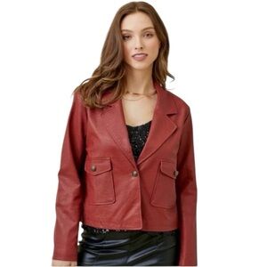 Women’s Red Faux Leather Jacket New size medium by Mystree M-L NEW